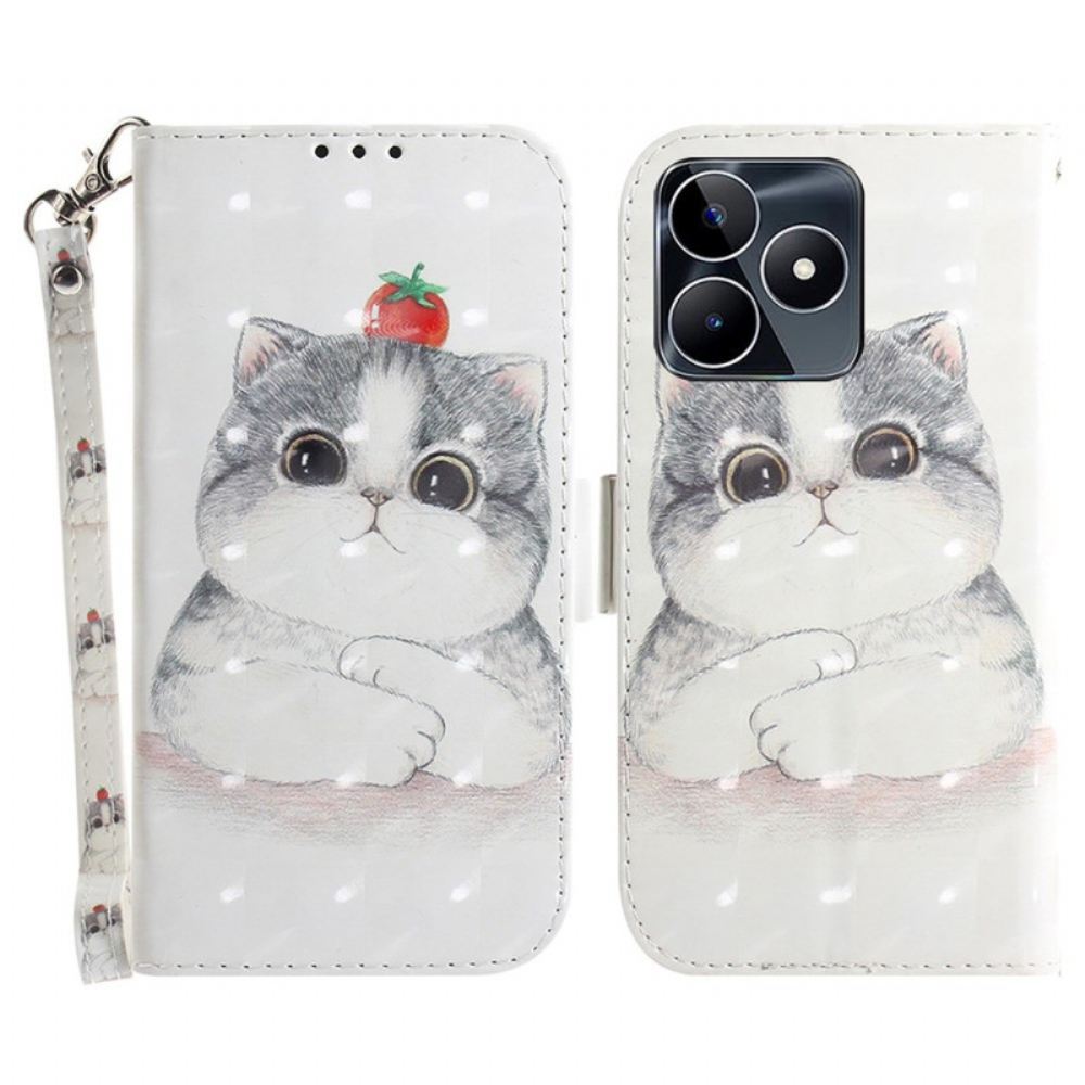 Peněženková Pouzdra Realme C53 Kryty Na Mobil Držák S Roztomilou Kočkou A Šňůrkou