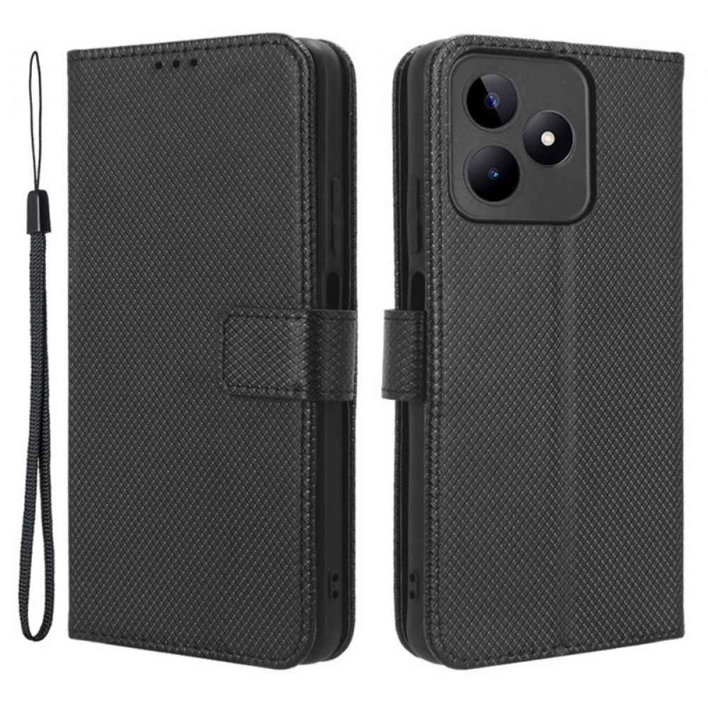 Peněženková Pouzdra Realme C53 Kryty Na Mobil Texturovaný S Popruhem