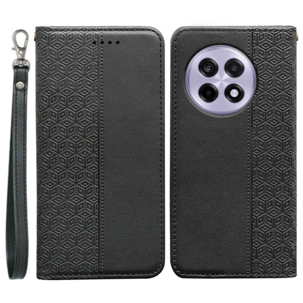 Kožené Pouzdro Folio Na Oneplus 13r Peněženka S Kostkovaným Vzorem