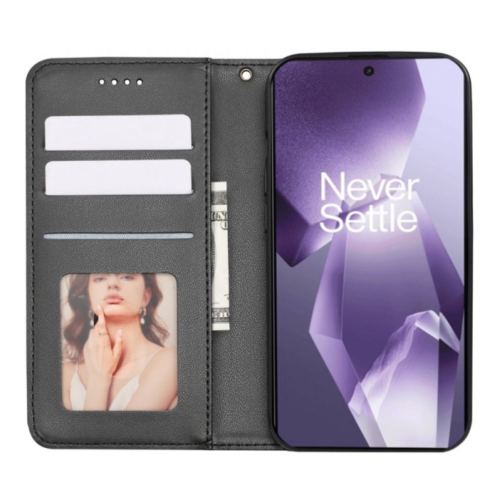 Kožené Pouzdro Folio Na Oneplus 13r Peněženka S Kostkovaným Vzorem