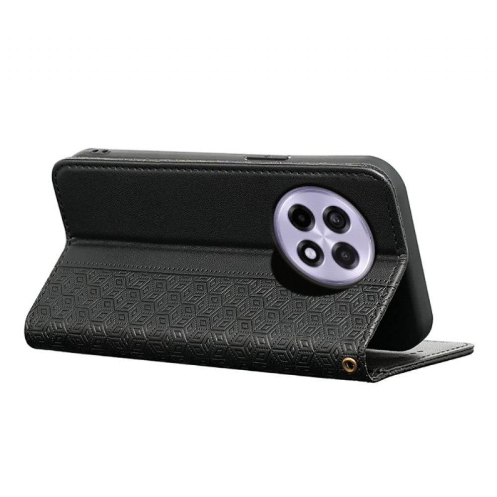 Kožené Pouzdro Folio Na Oneplus 13r Peněženka S Kostkovaným Vzorem