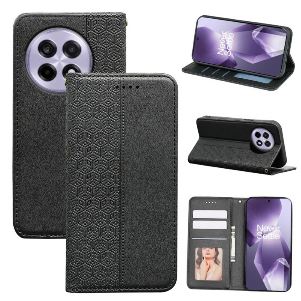 Kožené Pouzdro Folio Na Oneplus 13r Peněženka S Kostkovaným Vzorem