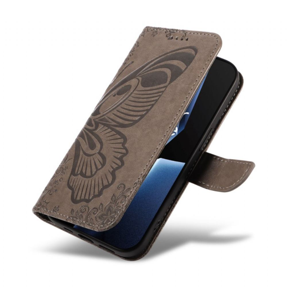 Kožený Kryt Na Oneplus 13r Peněženka S Motýlím Vzorem