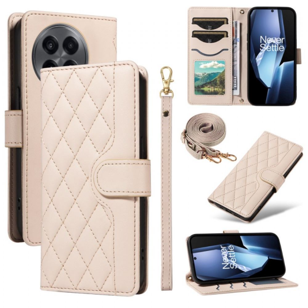 Kožený Kryt Na Oneplus 13r Prošívaná S Popruhem A Ramenním Popruhem