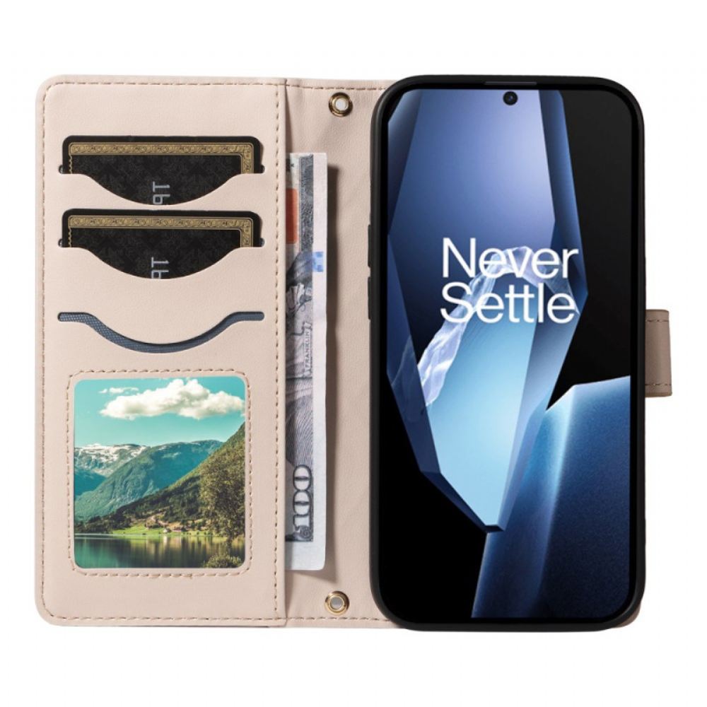 Kožený Kryt Na Oneplus 13r Prošívaná S Popruhem A Ramenním Popruhem