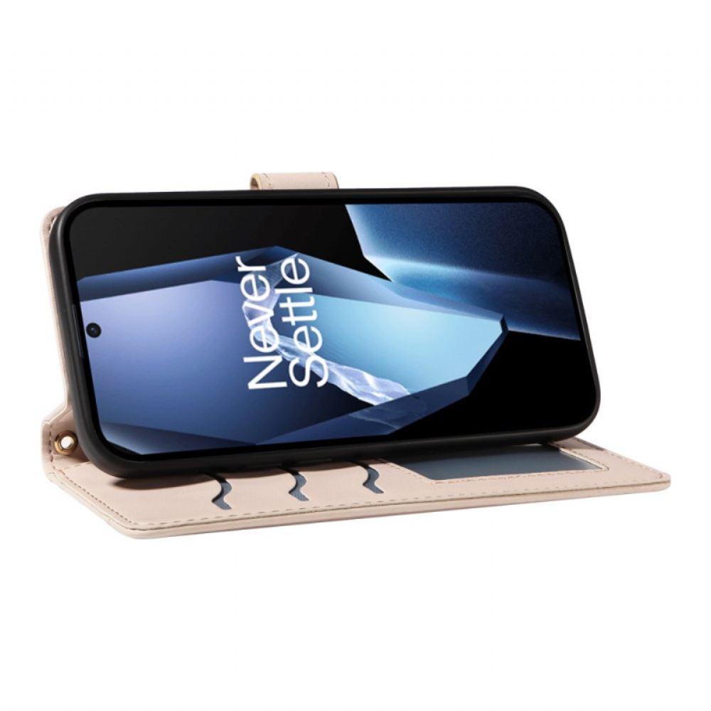 Kožený Kryt Na Oneplus 13r Prošívaná S Popruhem A Ramenním Popruhem