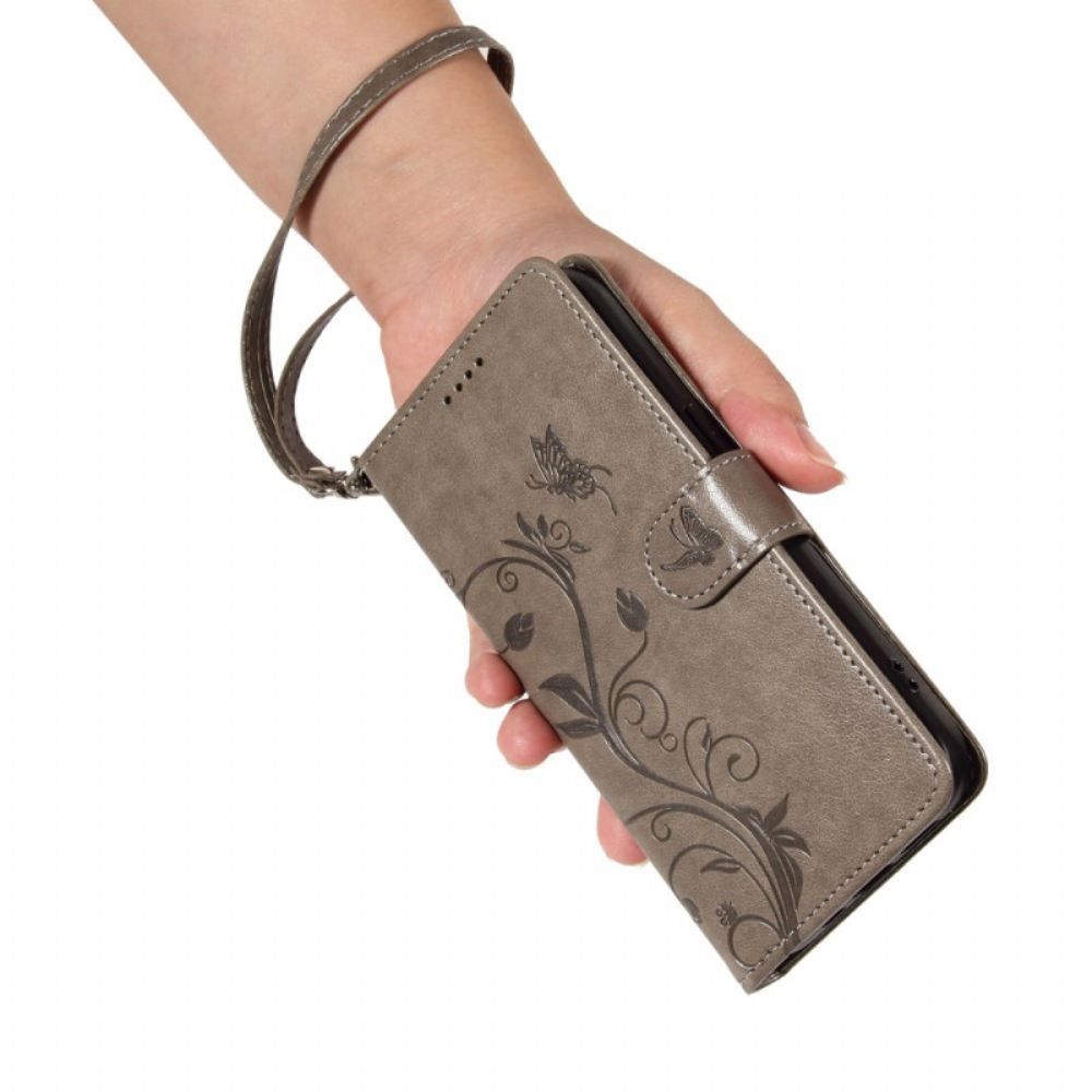 Kožený Kryt Na Oneplus 13r Řemínek S Květinovým Vzorem