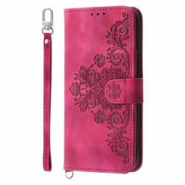 Kožený Kryt Oneplus 13r Semišová Krajková Peněženka S Popruhem A Ramenním Popruhem