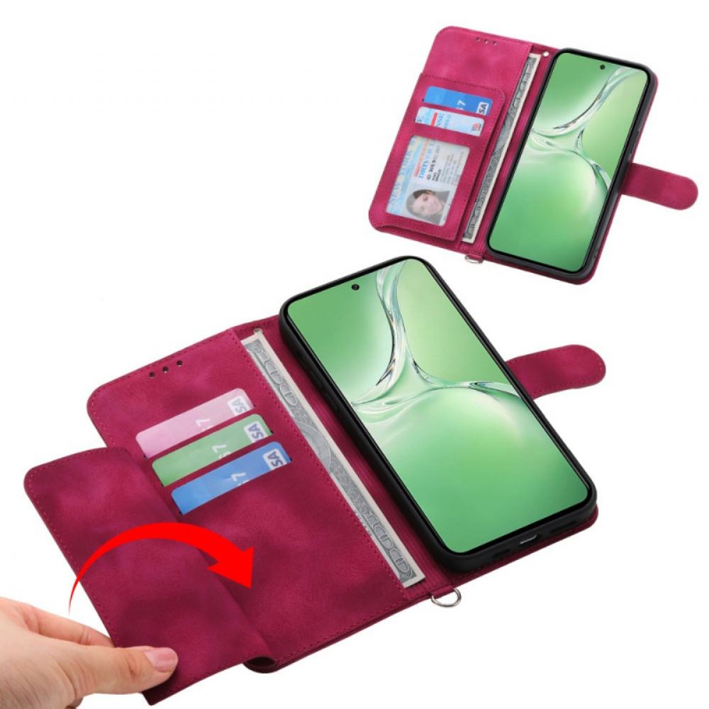 Kožený Kryt Oneplus 13r Semišová Krajková Peněženka S Popruhem A Ramenním Popruhem