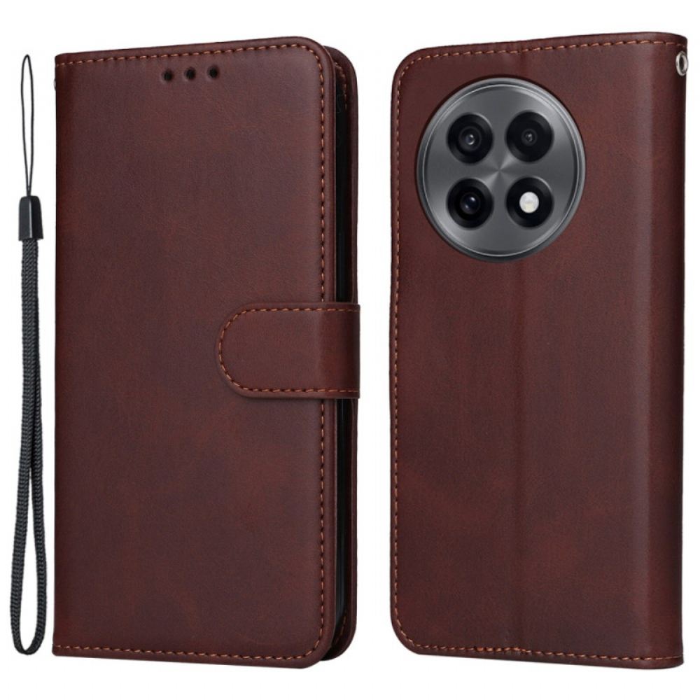 Kožený Kryt Oneplus 13r Řemínek S Efektem Obyčejné Kůže