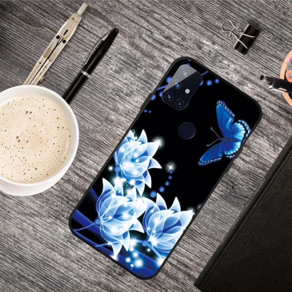 Kryty Na Mobil Na OnePlus Nord N10 Motýl A Modré Květiny