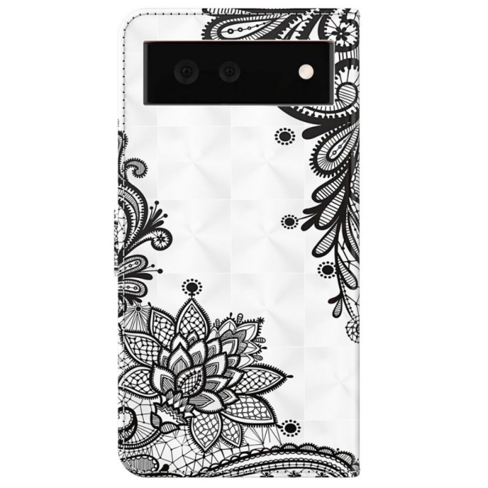 Flipové Pouzdro Na Google Pixel 6A Na Lana Pásková Krajka