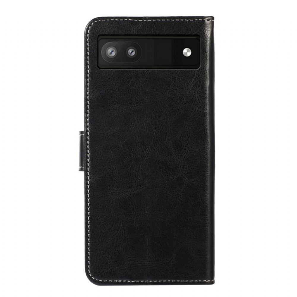 Flipové Pouzdro Na Google Pixel 6A Odkryté Švy Z Umělé Kůže