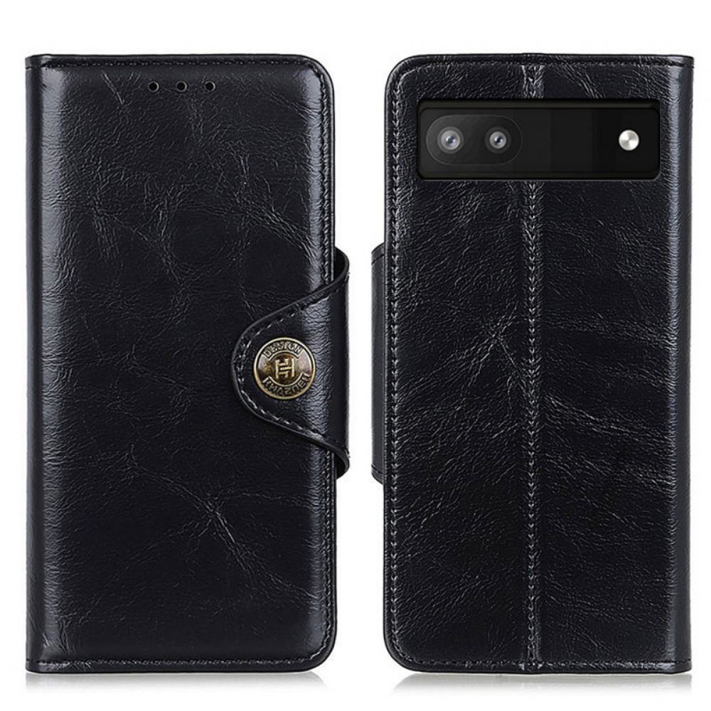 Flipové Pouzdro Na Google Pixel 6A Patentovaný Knoflík Z Imitace Kůže Khazneh