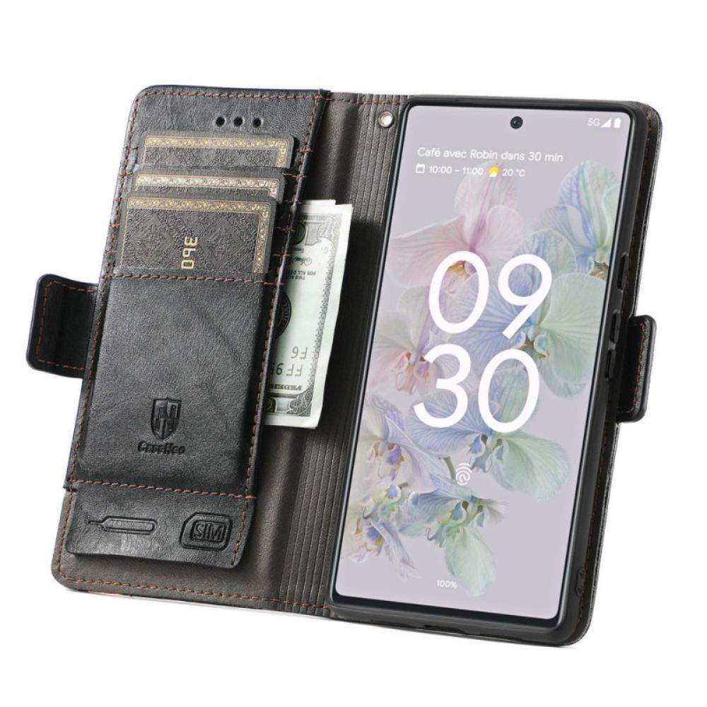 Kožené Pouzdro Na Google Pixel 6A Dvojbarevná Dvojitá Spona