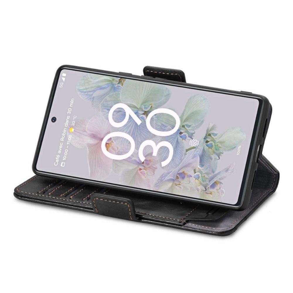 Kožené Pouzdro Na Google Pixel 6A Dvojbarevná Dvojitá Spona