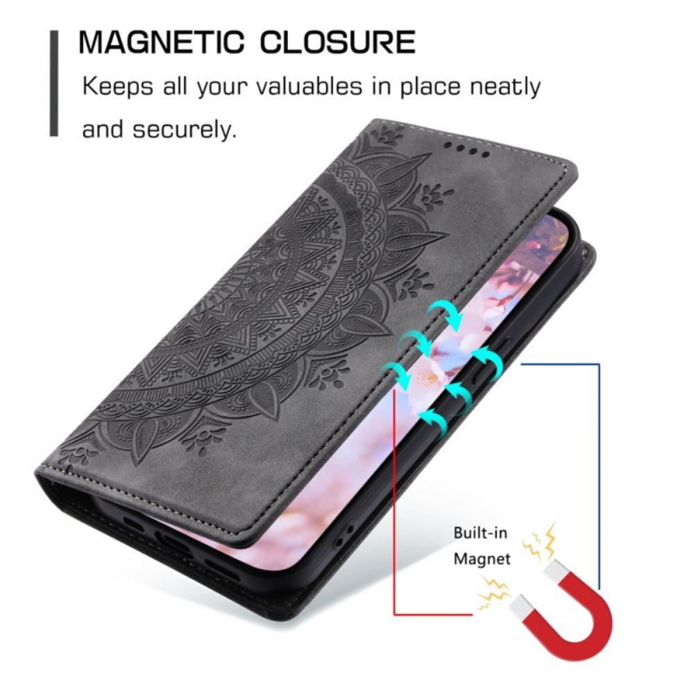 Kožené Pouzdro Folio Xiaomi Redmi Note 13 Pro Plus 5g Efekt Mandala Suede