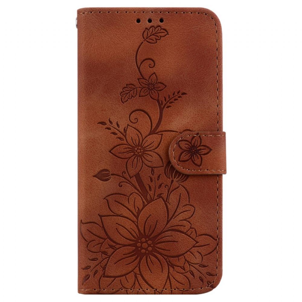 Kožený Kryt Na Xiaomi Redmi Note 13 Pro Plus 5g Květinový Vzor S Páskem