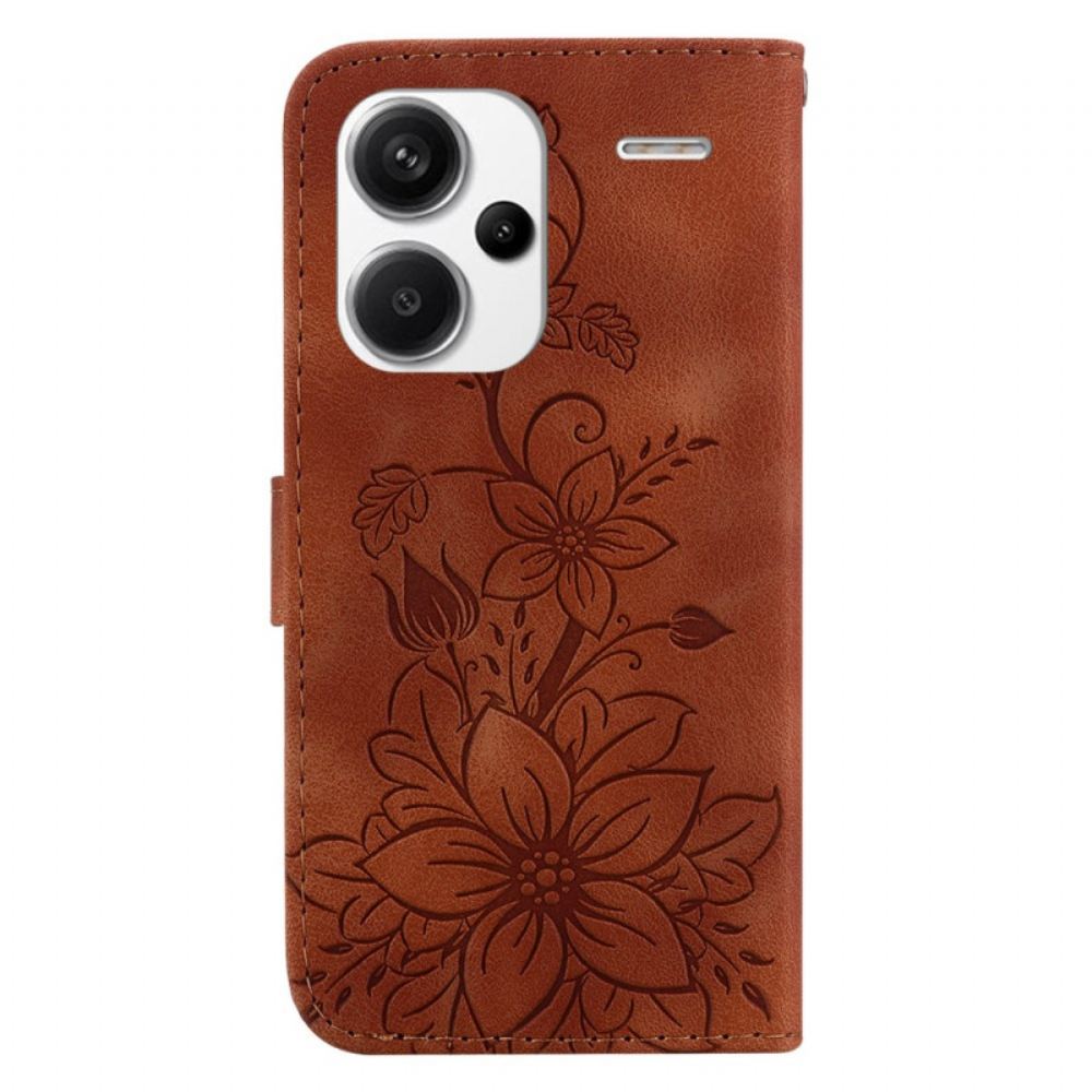Kožený Kryt Na Xiaomi Redmi Note 13 Pro Plus 5g Květinový Vzor S Páskem