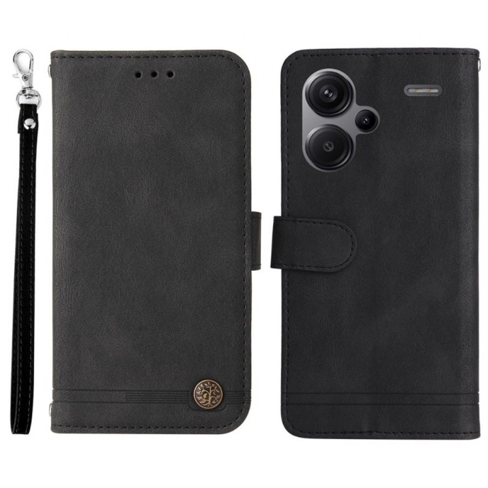 Kožený Kryt Na Xiaomi Redmi Note 13 Pro Plus 5g Ozdobný Nýt S Popruhem