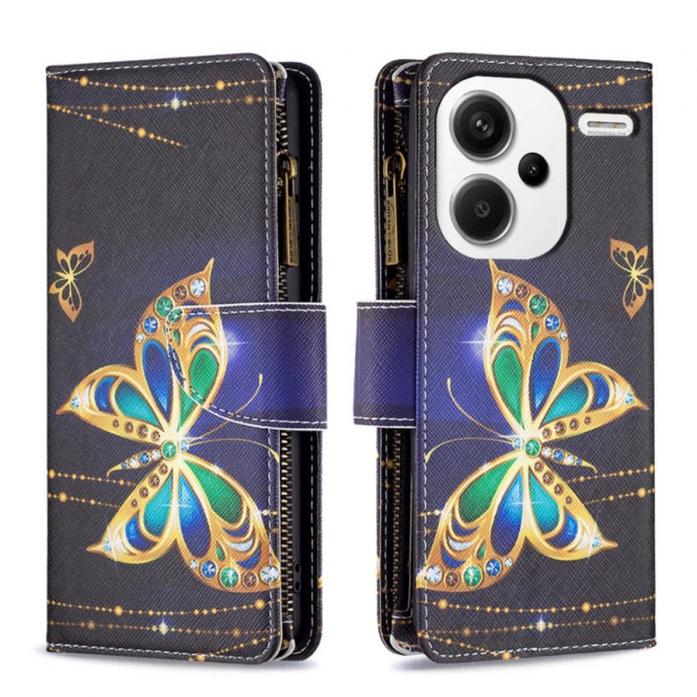 Kožený Kryt Na Xiaomi Redmi Note 13 Pro Plus 5g Peněženka S Štrasovými Motýly