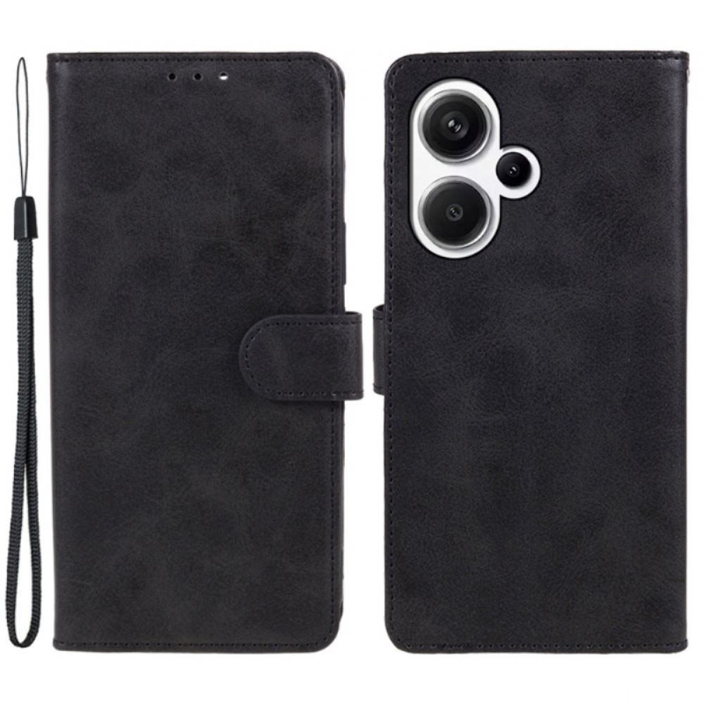 Kožený Kryt Xiaomi Redmi Note 13 Pro Plus 5g Efekt Hladké Kůže S Páskem