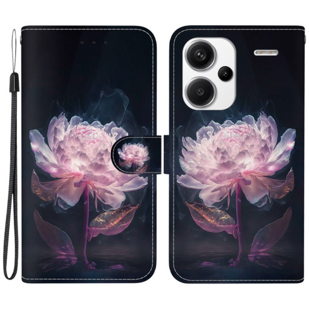 Kožený Kryt Xiaomi Redmi Note 13 Pro Plus 5g Fialová Pivoňka S Řemínkem