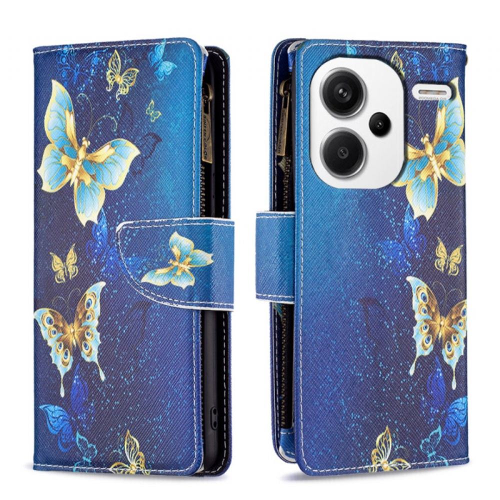 Kožený Kryt Xiaomi Redmi Note 13 Pro Plus 5g Peněženka Golden Butterflies