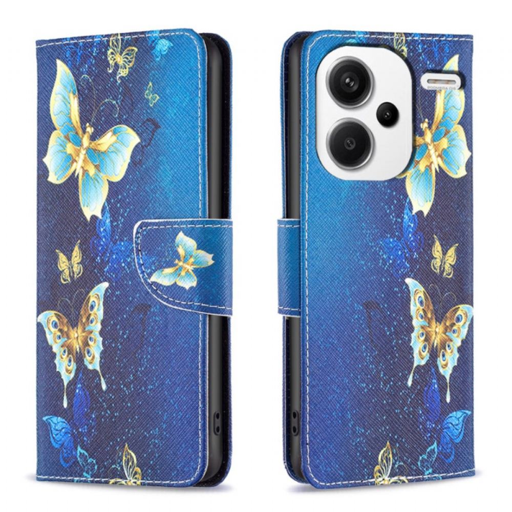 Kožený Kryt Xiaomi Redmi Note 13 Pro Plus 5g Zlatí Motýli