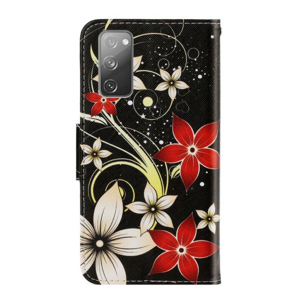 Flipové Pouzdro Na Samsung Galaxy S20 FE Na Lana Barevné Květiny S Páskem