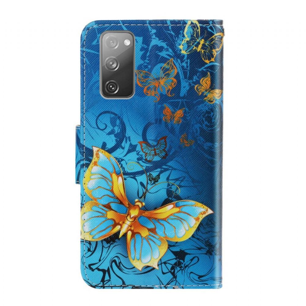 Flipové Pouzdro Na Samsung Galaxy S20 FE Na Lana Variace Motýlkového Popruhu