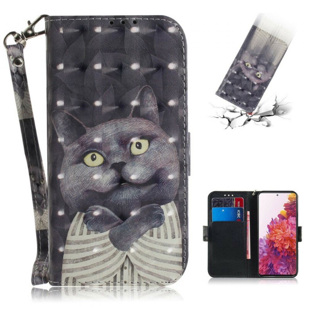 Flipové Pouzdro Na Samsung Galaxy S20 FE Na Lana Šedá Strappy Cat