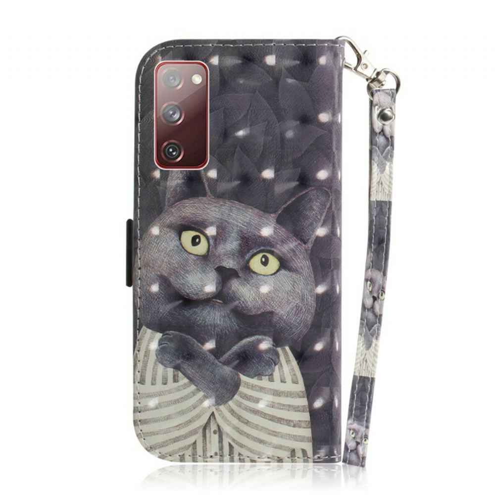 Flipové Pouzdro Na Samsung Galaxy S20 FE Na Lana Šedá Strappy Cat