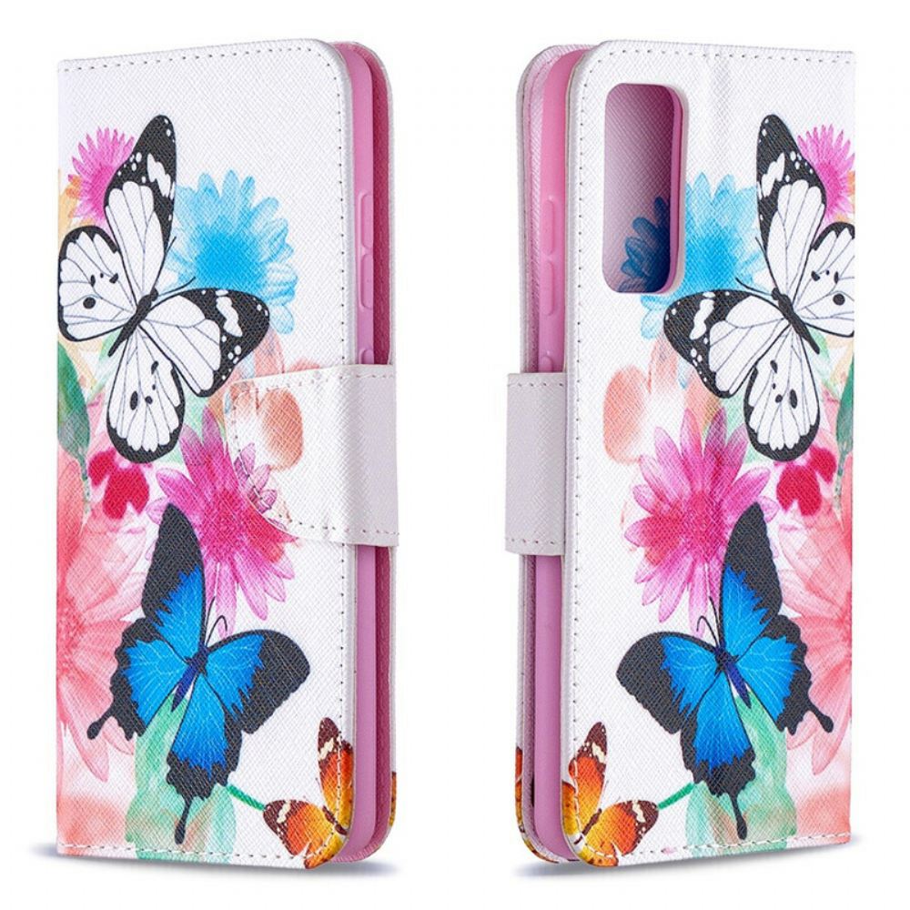 Flipové Pouzdro Na Samsung Galaxy S20 FE Malovaní Motýli A Květiny