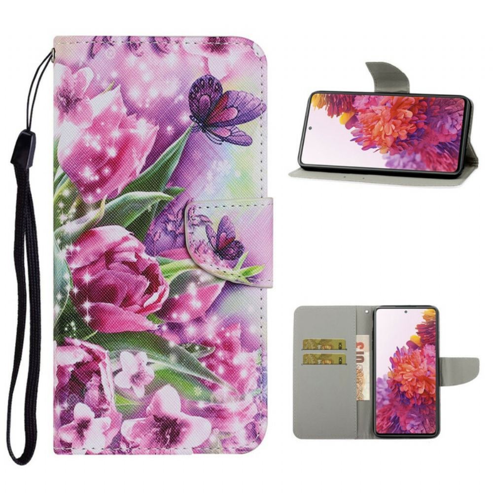 Flipové Pouzdro Na Samsung Galaxy S20 FE Motýli A Tulipány