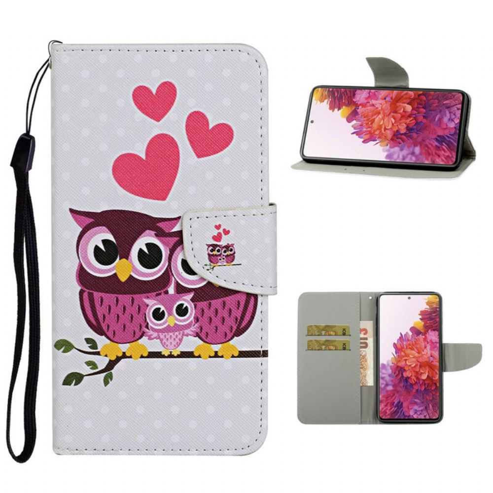 Flipové Pouzdro Na Samsung Galaxy S20 FE Soví Rodinka S Lanyardem
