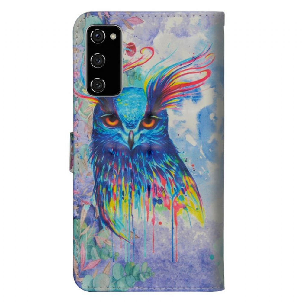 Kožené Pouzdro Na Samsung Galaxy S20 FE Akvarelový Pták