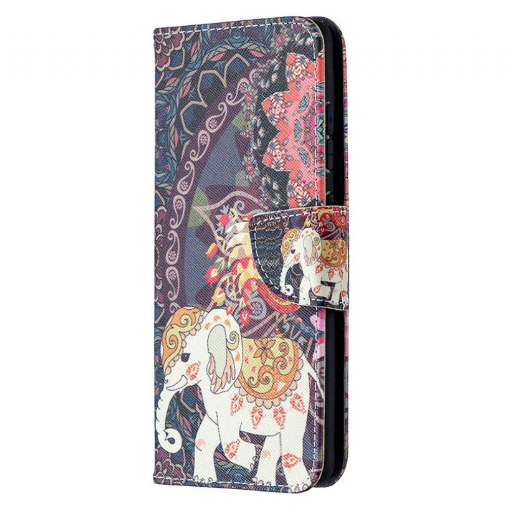 Kožené Pouzdro Na Samsung Galaxy S20 FE Mandala Etničtí Sloni