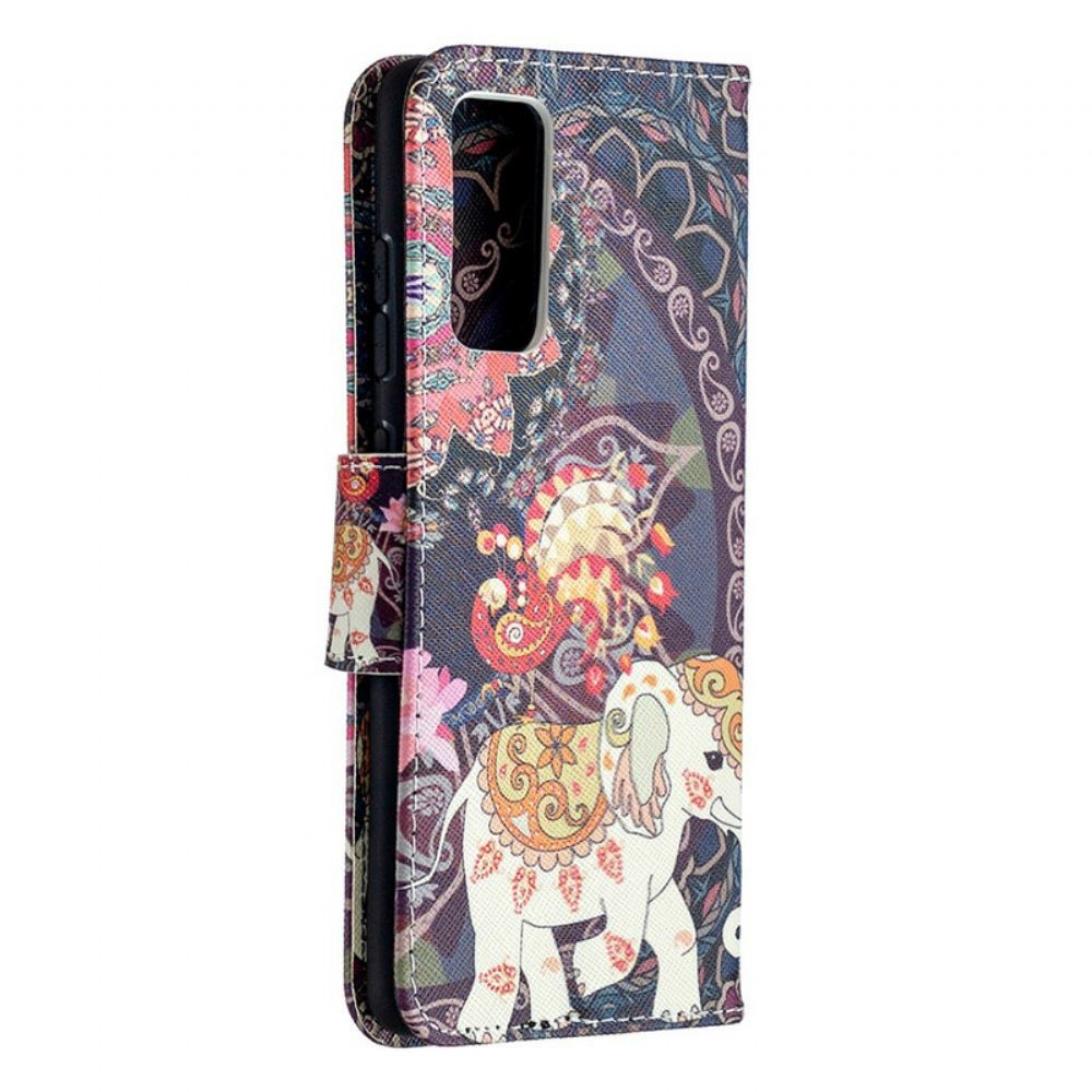 Kožené Pouzdro Na Samsung Galaxy S20 FE Mandala Etničtí Sloni