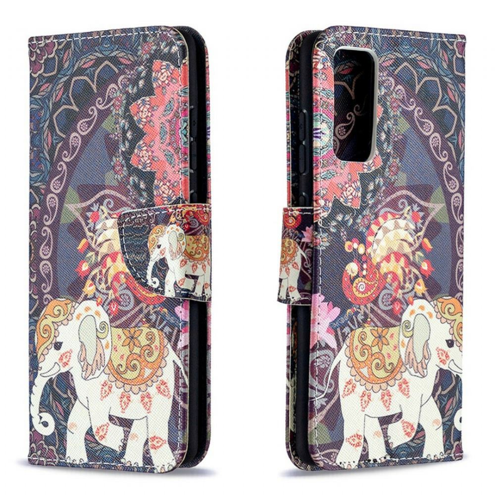 Kožené Pouzdro Na Samsung Galaxy S20 FE Mandala Etničtí Sloni