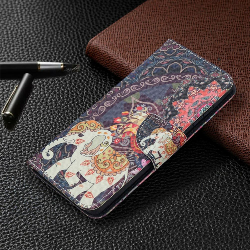 Kožené Pouzdro Na Samsung Galaxy S20 FE Mandala Etničtí Sloni