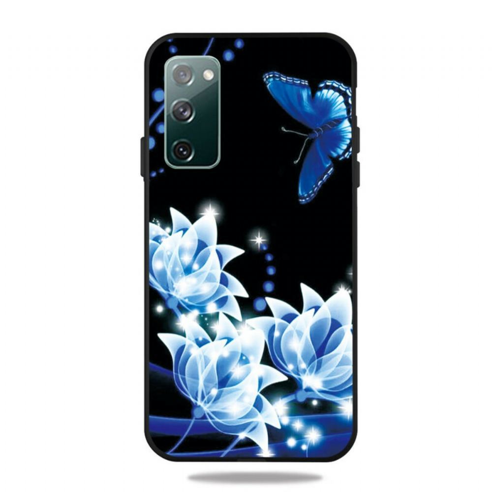 Kryt Na Samsung Galaxy S20 FE Motýl A Modré Květiny