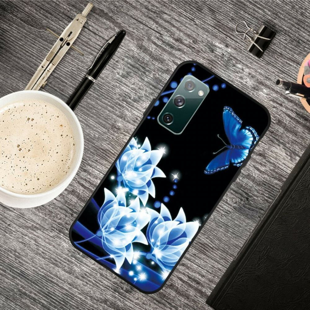 Kryt Na Samsung Galaxy S20 FE Motýl A Modré Květiny