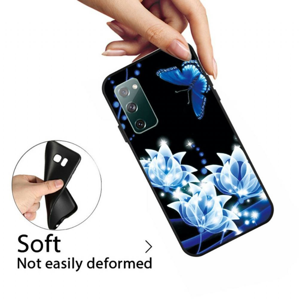 Kryt Na Samsung Galaxy S20 FE Motýl A Modré Květiny