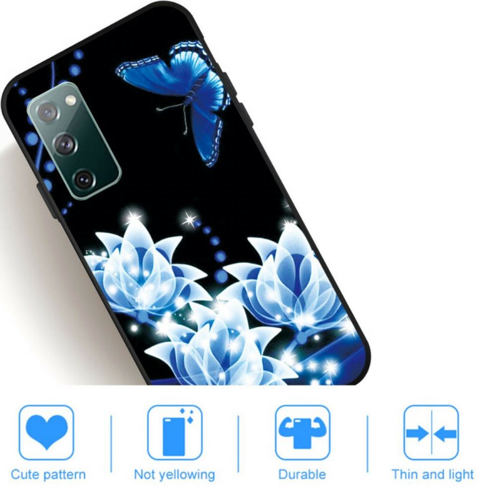 Kryt Na Samsung Galaxy S20 FE Motýl A Modré Květiny