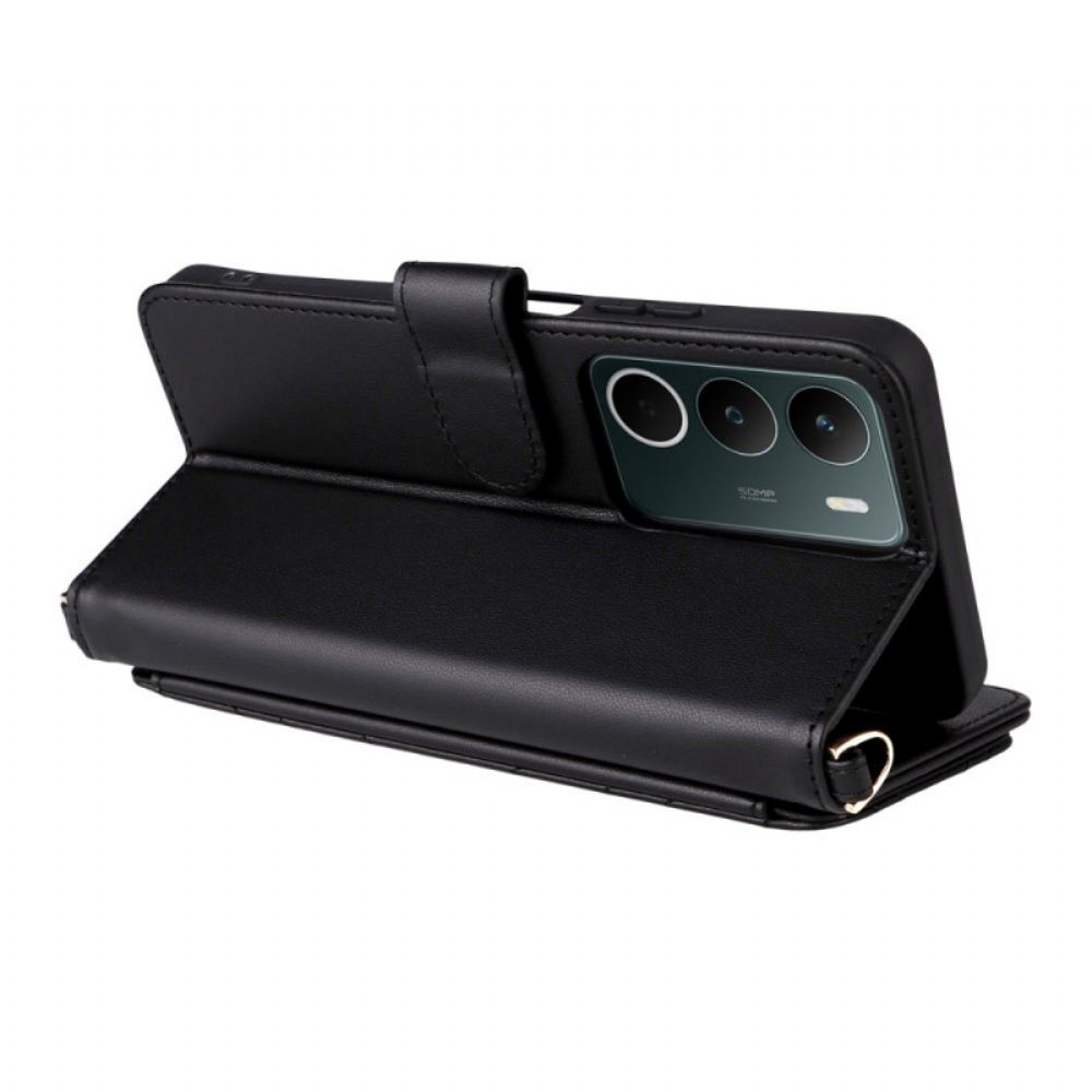 Kožený Kryt Na Realme C71 Prošívané S Ramenním Popruhem A Popruhem Na Zápěstí