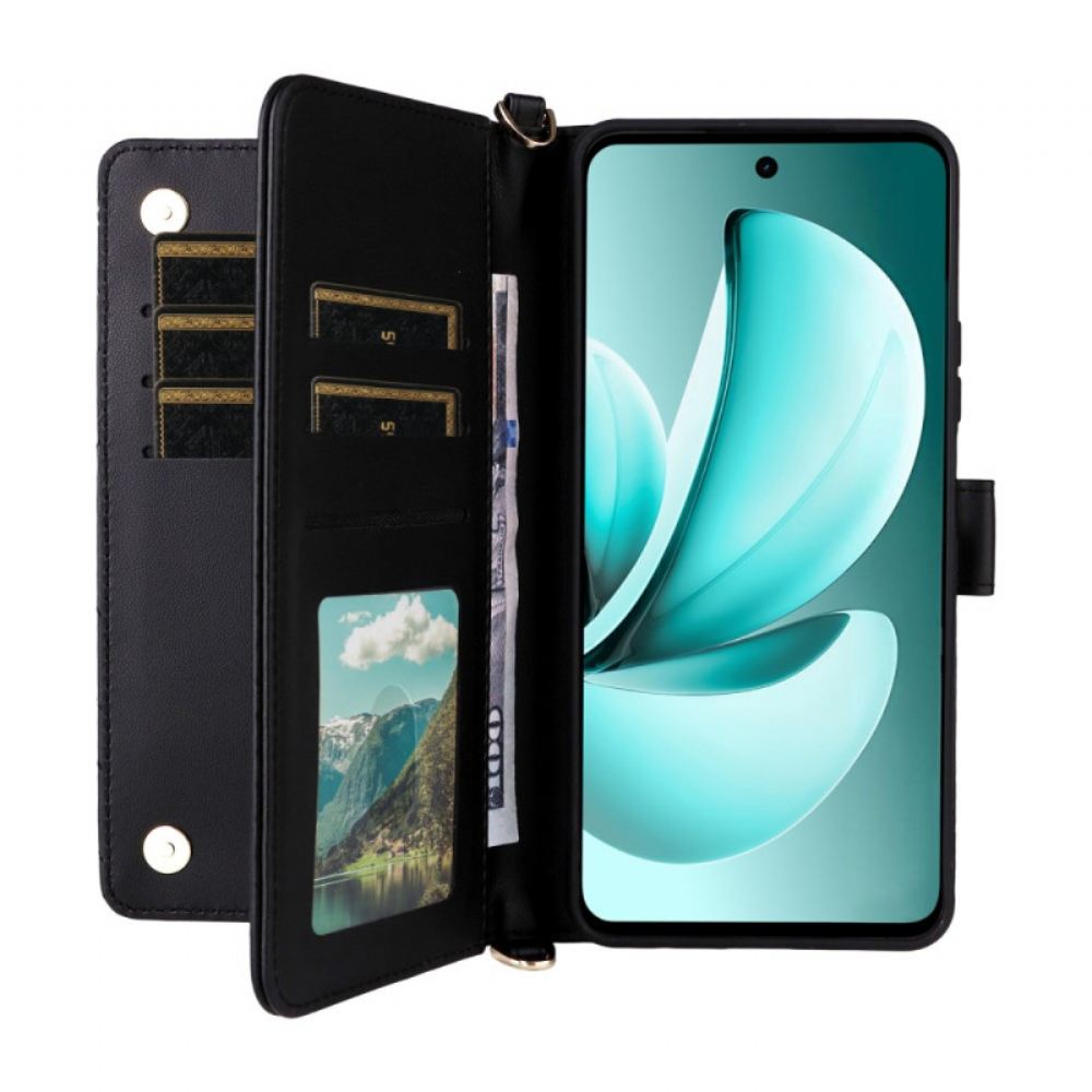 Kožený Kryt Na Realme C71 Prošívané S Ramenním Popruhem A Popruhem Na Zápěstí