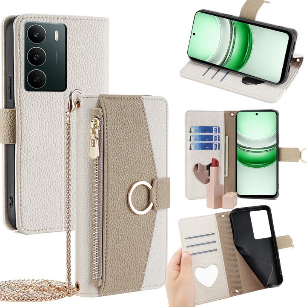 Kožený Kryt Realme C71 Peněženka Se Zrcátkem A Řetízkem