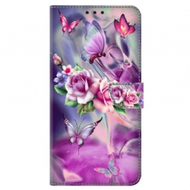 Kožený Kryt Oppo A98 5g Motýli A Fialové Květy