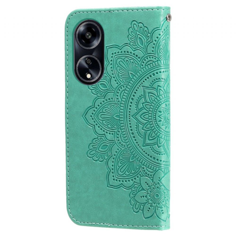 Kožený Kryt Oppo A98 5g Potisk Mandaly S Páskem